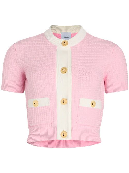 Cropped waffle-knit cardigan - Pink