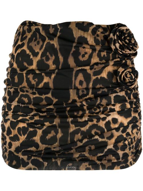 Leopard-print gathered miniskirt - Brown