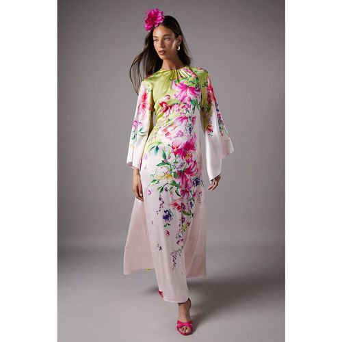 Coast Women's Long Sleeve Satin Printed Maxi Dress in Lime