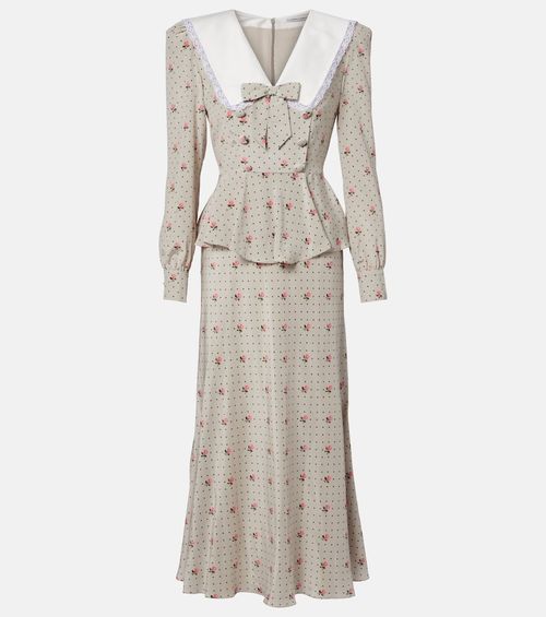 Floral polka-dot silk midi dress