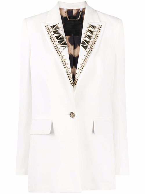 Single-breasted studded blazer - White