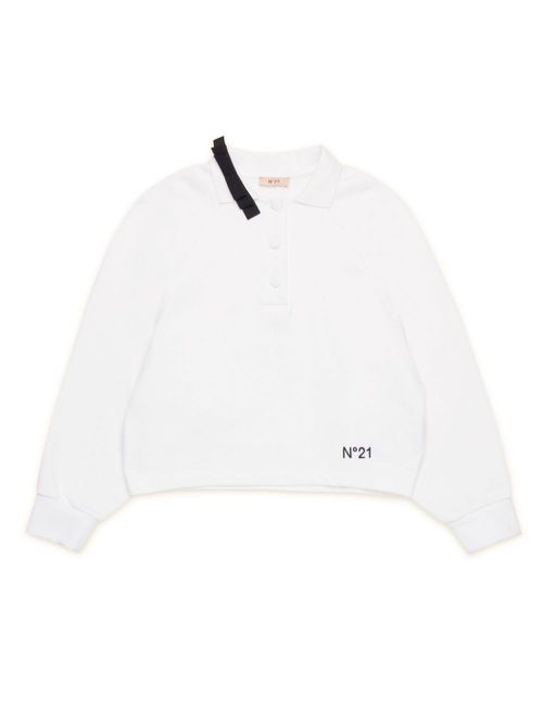 Button placket sweatshirt - White