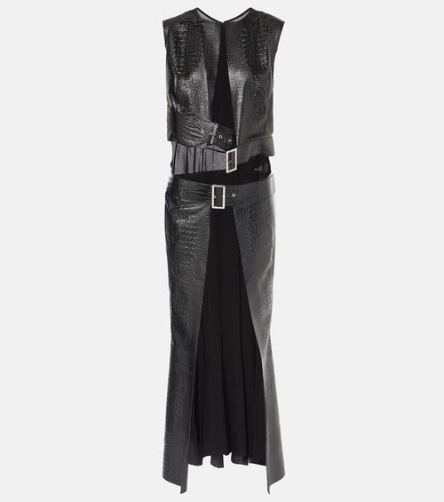Snake-effect faux leather midi dress