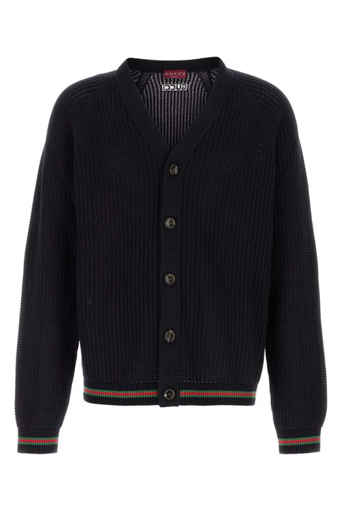 Crochet Cotton Cardigan — Navy