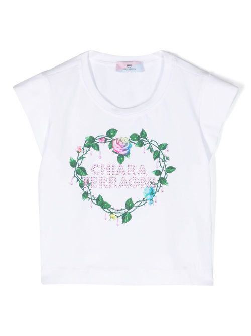 Rose-print stretch-cotton T-shirt - White