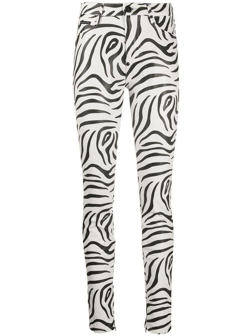 High-waisted zebra print trousers - White