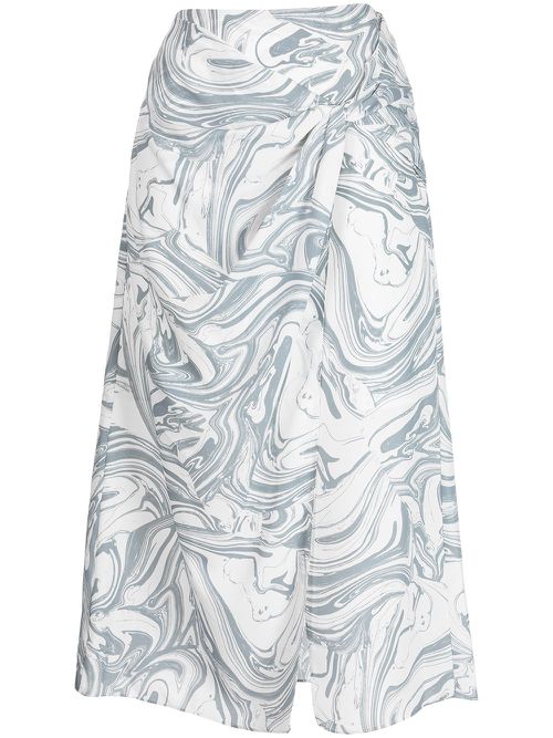 Izabella marble-print midi skirt - Blue