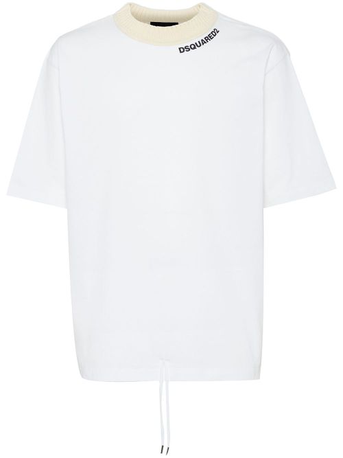 Drawstring-hem T-shirt - White