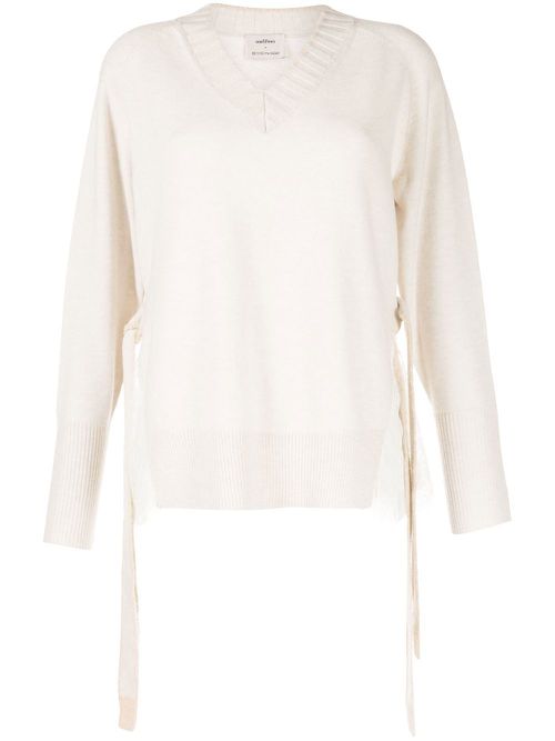 V-neck sheer-detail jumper - White