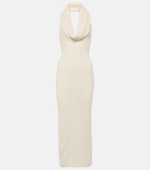 Halterneck cotton-blend bouclé midi dress