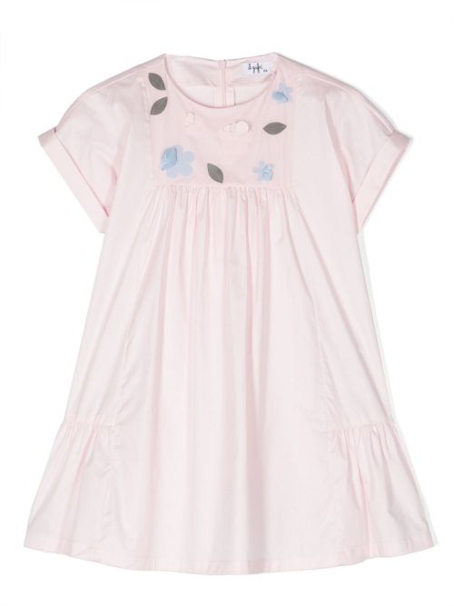 Floral-appliqué flared dress - Pink