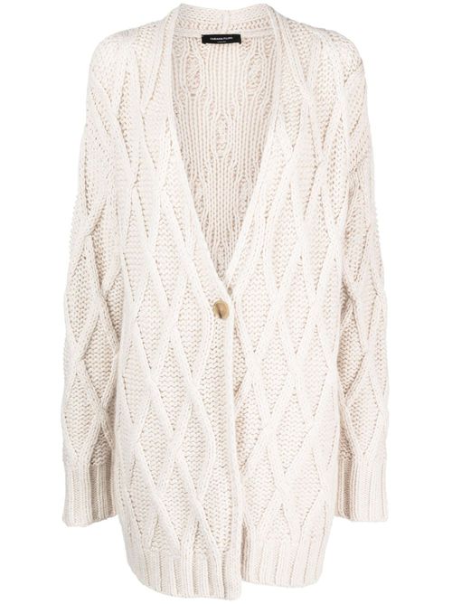Aran-knit buttoned cardi-coat - Neutrals