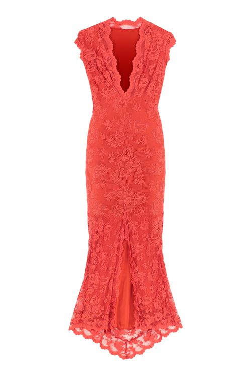 Lace Strapless Dress — Red