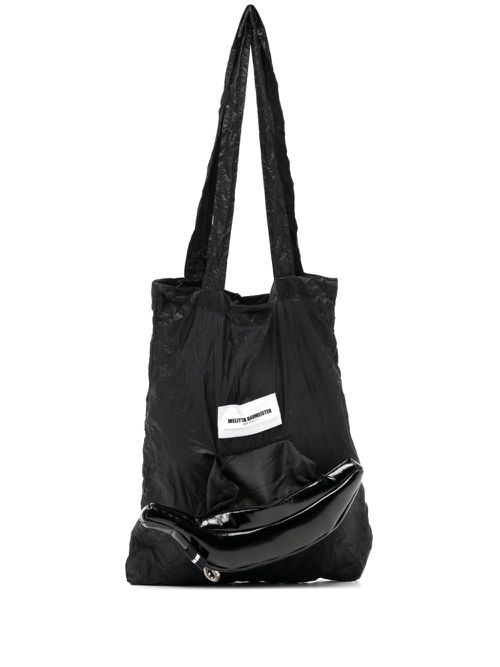 Logo-appliqué crinkled tote bag - BLACK