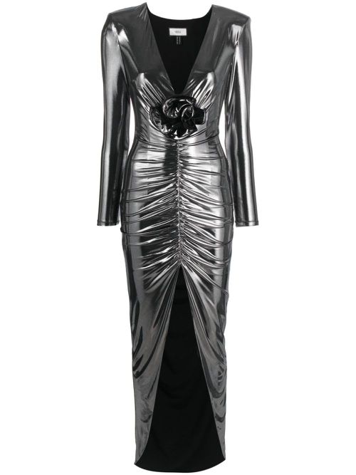 Ruffle-detailing V-neck dress - Silver