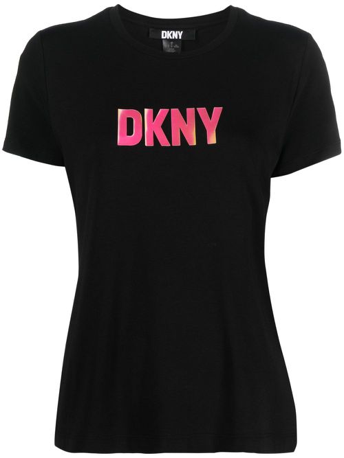 DKNY 여성 로고 프린트 티셔츠 - 블랙 P3BHDDNA