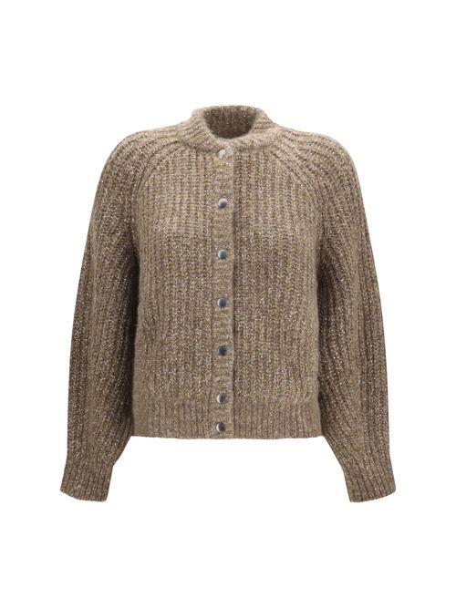 Sequin-Embellished Cashmere Cardigan — Brown
