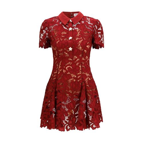 Lace Floral Collar Dress — Red