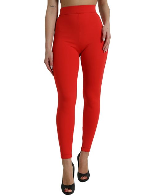High-Waist Nylon-Elastane Leggings — Red