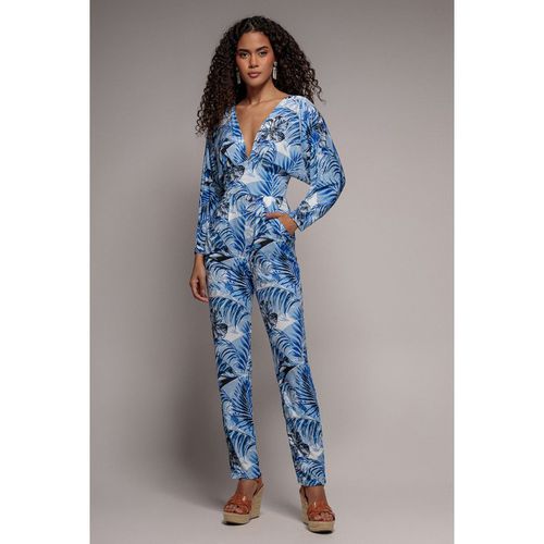 Goddiva Tropical Print Romper - Blue