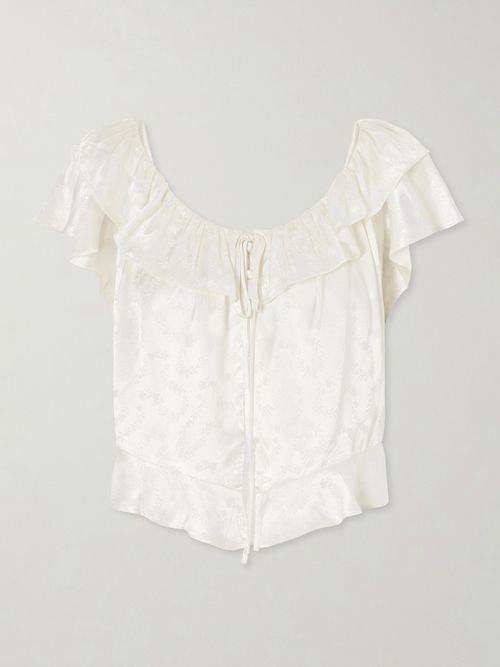 Floriette Ruffled Satin-jacquard Blouse