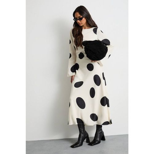 Warehouse Women's Polka Dot Scoop Back Long Sleeve Maxi Dress in Ivory
