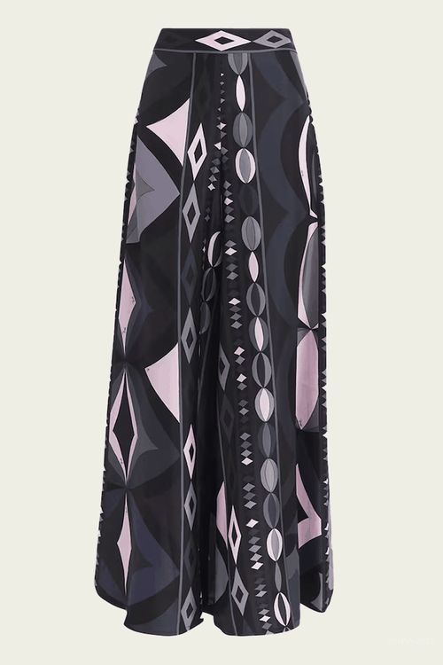 Orchidee-Print Wide-Leg Trouser in Black Pink
