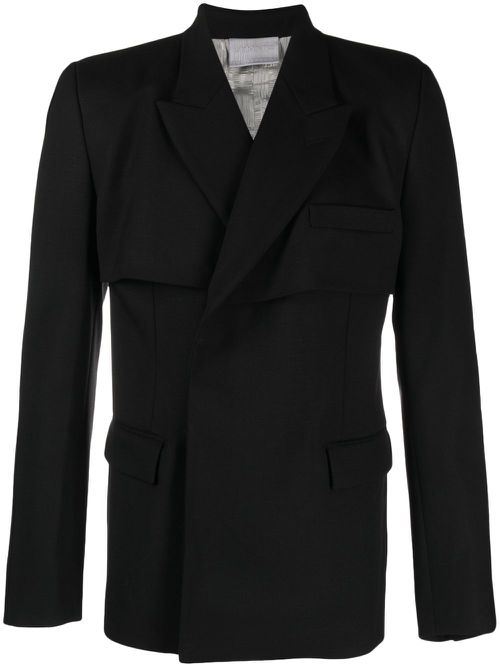 Buttoned virgin wool-blend blazer - Black
