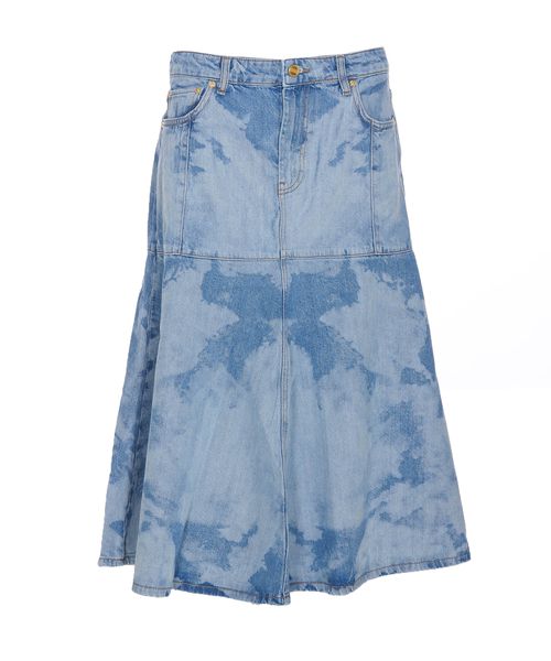 Bleach Flounce Midi Denim Skirt