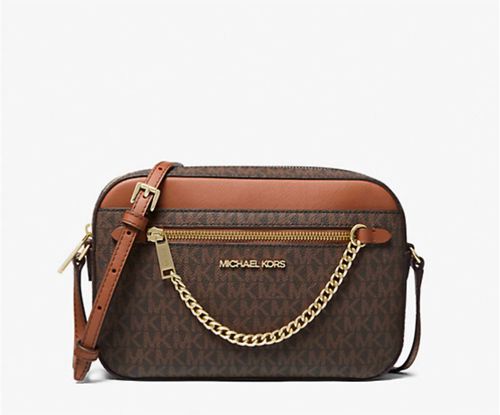 Jet Set Large Logo Crossbody Bag In Brown