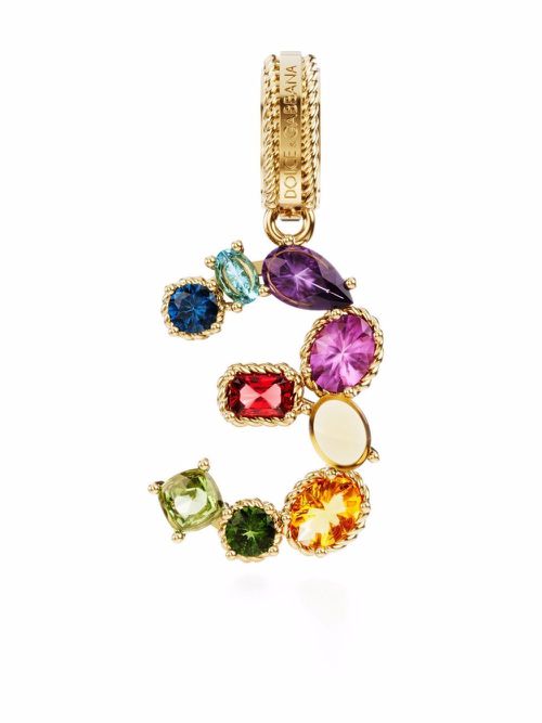 18kt yellow gold number 3 gemstone pendant