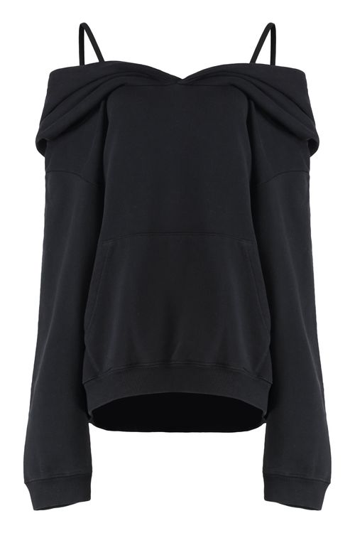 Off-Shoulder Cotton Hoodie — Black