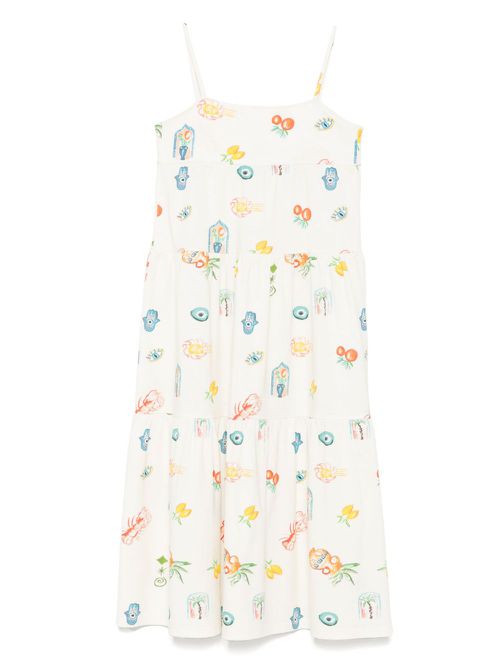 Andorine mediterranean-print tiered dress - White