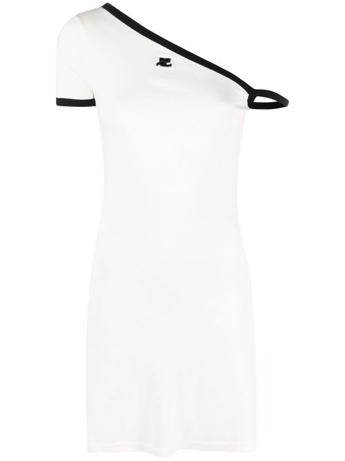 Logo-patch asymmetric cotton minidress - White