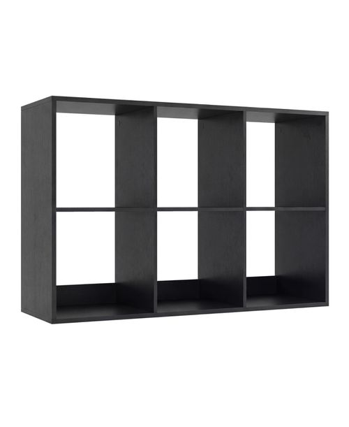 6-Cube Bookcase with Guardrail for Living Room & Bedroom - Black