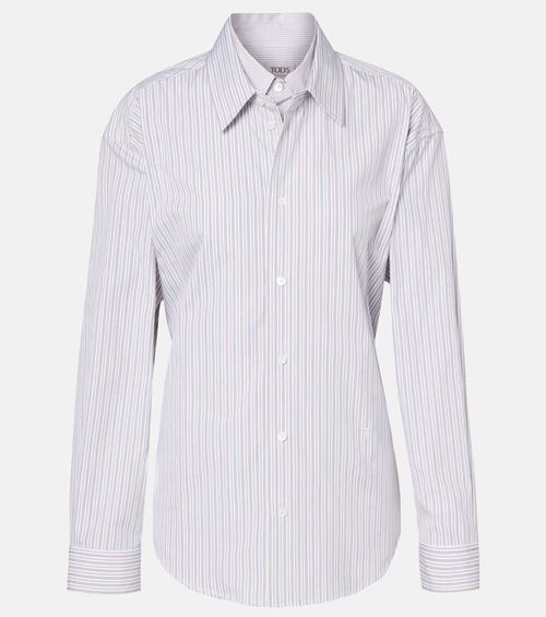 Belted striped cotton poplin shirt