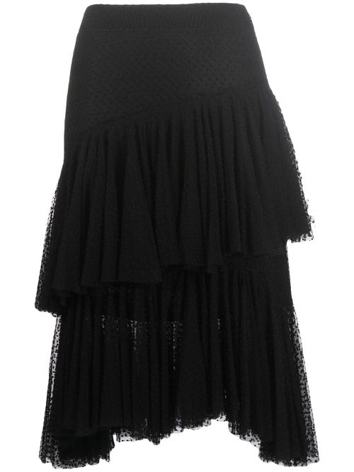 Tiered asymmetric midi skirt - Black