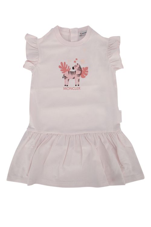 Zebra-Embroidered Cotton Dress — Pink