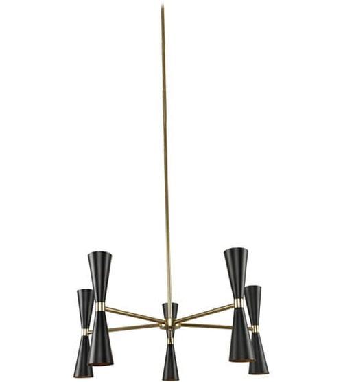 Milo 14-Light Mid-Century Modern Chandelier in Black and Vintage Bra