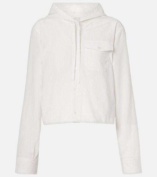 Pinstripe cropped hooded shirt