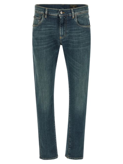 Stone-Washed Stretch Denim Jeans — Blue