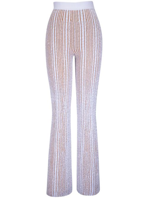 Sequined ribbed trousers - White