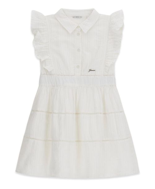 Girls' 7-16 Lurex Jacquard Muslin Dress - White