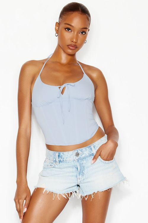 Halter Cami Bustier Top - Blue - Women Clothing