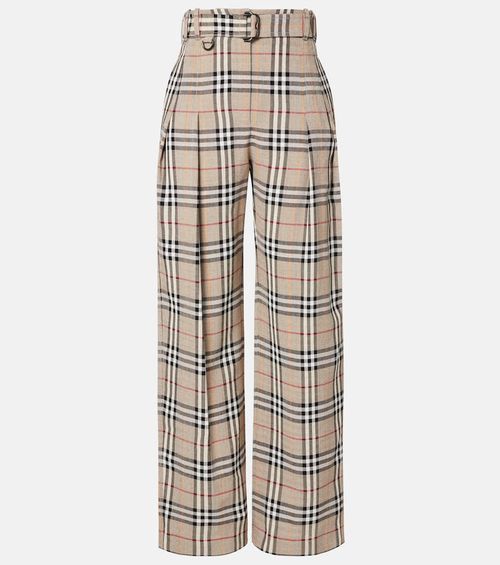 Check belted wide-leg pants