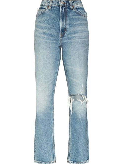 '70s ripped-knee straight-leg jeans - Blue