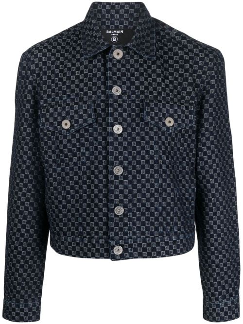Monogram-jacquard denim jacket - Blue