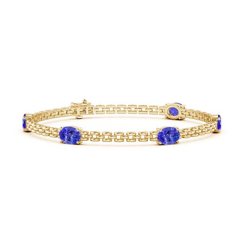 Angara 4.0 Carats Five Stone Oval Tanzanite Station Link Bracelet in 14K Yellow Gold