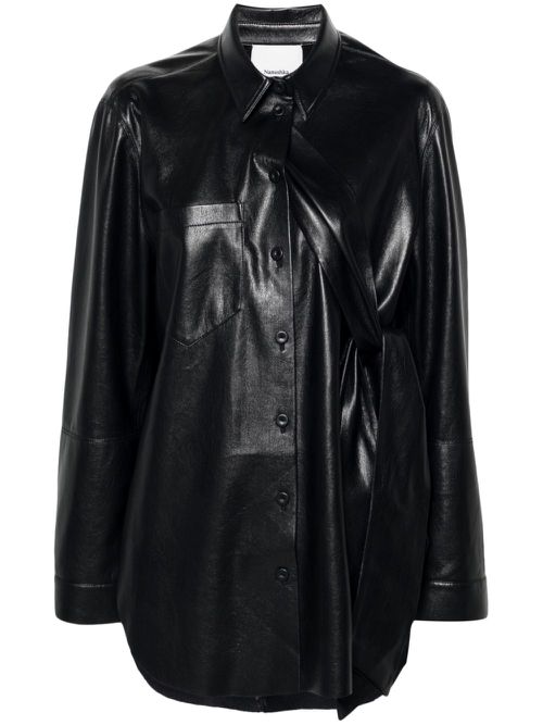 Detachable-straps faux-leather shirt - Black