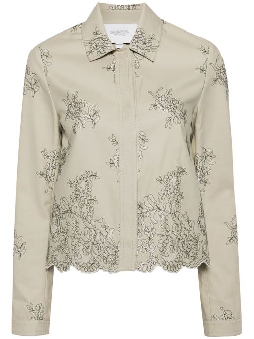 Floral-embroidered twill shirt - Grey